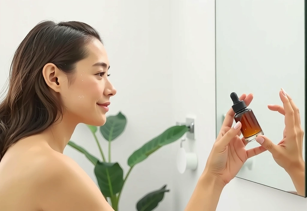 Woman applying skincare product to her face, representing a beauty routine.